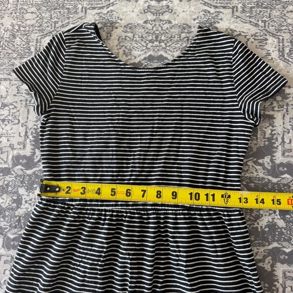Old Navy Girls Striped Short Sleeve Fit & Flare Dress Black White XL 14